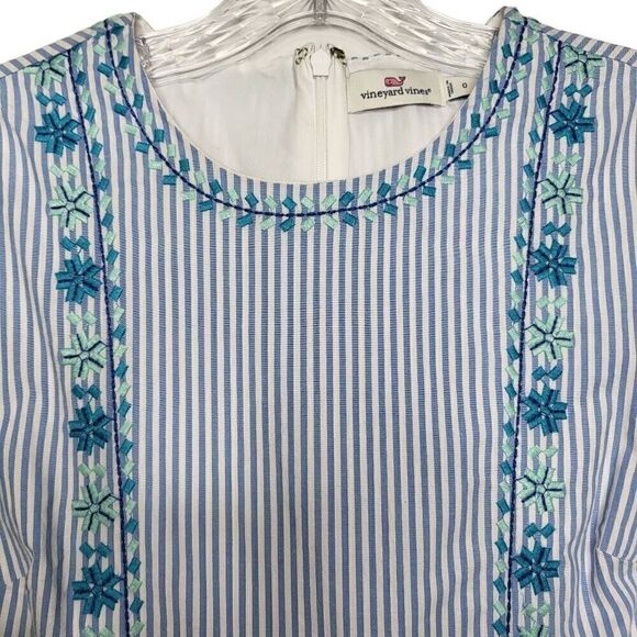 Vineyard Vines Pop Embroidered Floral Stretch Stripe Shift Dress Nautical Size 0 - Picture 4 of 10